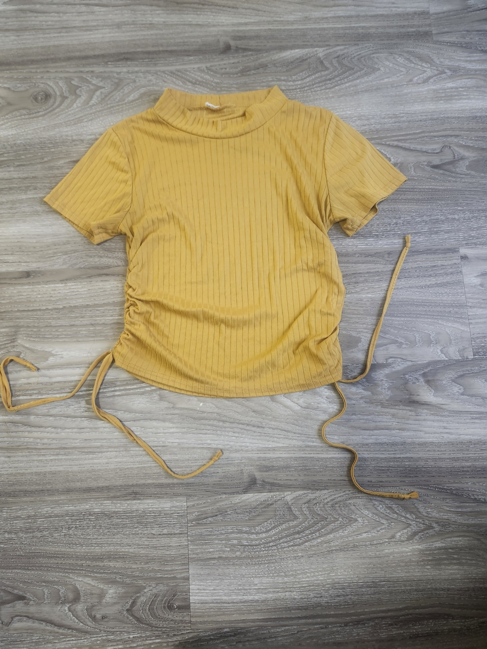 Womens Mustard Ribbed Crop Top with Side Ties